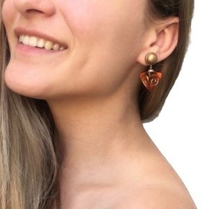 Anthropologie Boho Orange Triangle Prism with Gold Swirl Detail Dangle Earrings